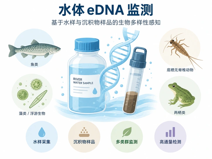 水体 eDNA 监测研究示意图